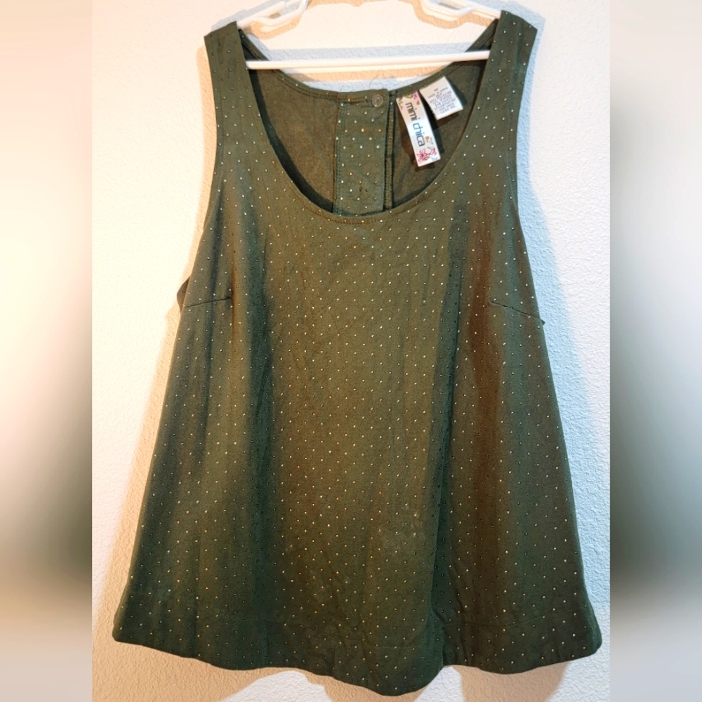 Mimi chica green top with goldie dots!